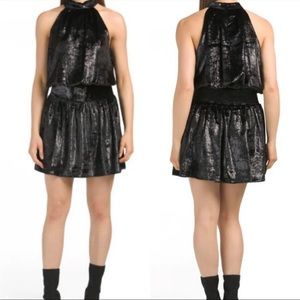 NWT Ramy Brook Ellin Velvet Shiny Black High Neck Dress in size S